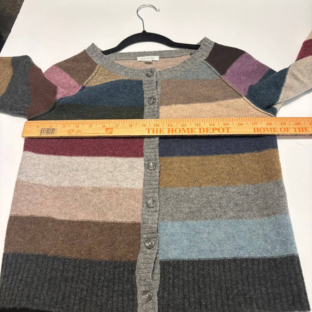 Garnet Hill Lambswool Cardigan Striped Multicolor Button Front S - Picture 4 of 6